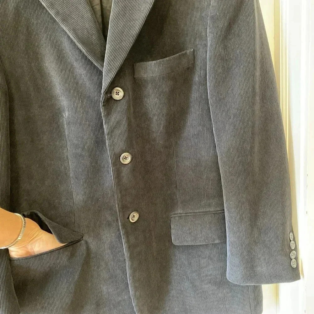 Pronto Uomo Men’s Corduroy Blazer Jacket Black 40 Short Preppy Academia Casual - Picture 8 of 16